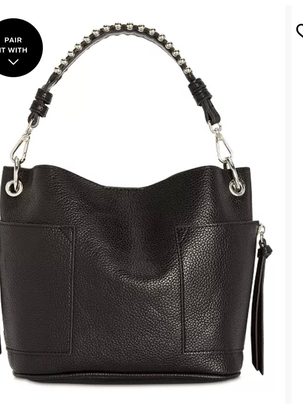 Steve Madden Black Pebbled Leather Hobo with Studded Top Handle